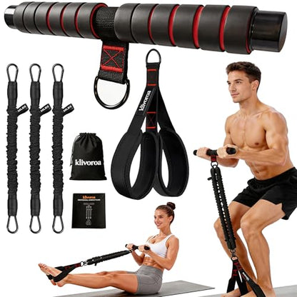 Foot Pedal Resistance Band with Handle, Adjustable 30-90lbs, 3 Tube Sit Up Exercise Equipment for Women, Home Workout for Abs, Core, Legs & Arms