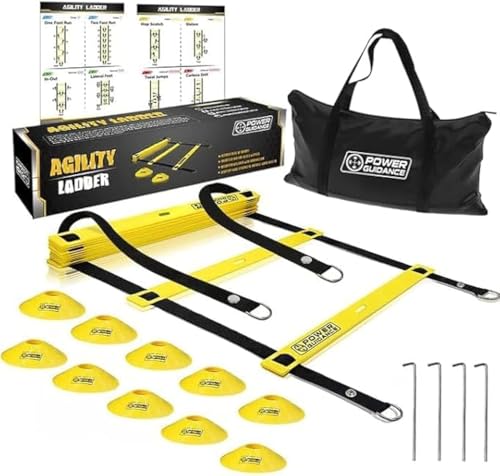 POWER GUIDANCE Agility Ladder (20 Feet) with Cones for Speed Agility Training & Quick Footwork Exercise - Soccer & Football Training Equipment for Adults, Youth & Kids