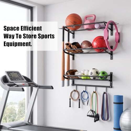 XCSOURCE Sports Equipment Organizer, 3-Tier Wall Mount Ball Storage Rack