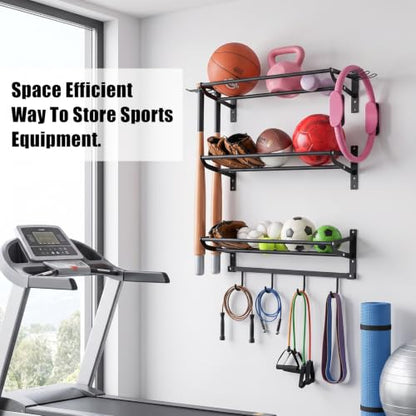 XCSOURCE Sports Equipment Organizer, 3-Tier Wall Mount Ball Storage Rack
