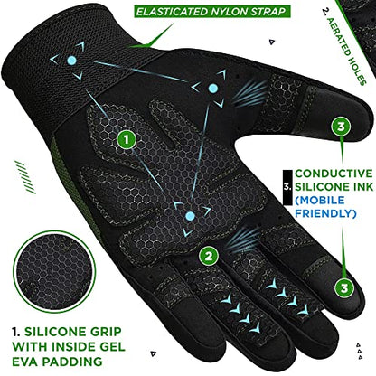 RDX Weight Lifting Gloves Gym Workout, Full Finger Touch Screen, Breathable Anti Slip Padded Palm Protection, Fitness Strength Training Powerlifting HIIT WOD Exercise, Men Women Home Gym Cycling - color: Army Green, size: Small