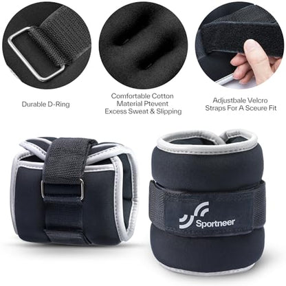 Sportneer Ankle Weights & Wrist Weights-0.5 1 2 3 4 5 Lbs Set of 2 for Men Women Kids Strength Training Arm and Leg Weights Set Comfortable and Soft Perfect for Dancing Running Walking Fitness Workout