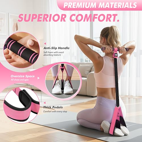 Pedal Resistance Band with Handle | Upgraded 55LBS Exercise Resistance Bands for Core, Abs, Legs, Glutes, Arms, Strength, Physical Therapy, Pilates, Sit Up Workout Equipment for Women Home Gym