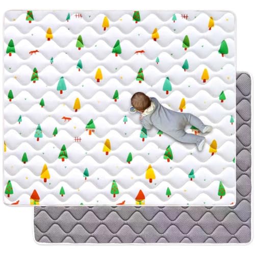 50" x 50" Foldable Baby Play Mat, Odorless Premium Foam Microfiber Floor Mat, Hypoallergenic Non‑Slip Washable for Infants Toddlers, Playpen, Tummy Time & Travel - color: C- Forest Party, size: 50" X 50"