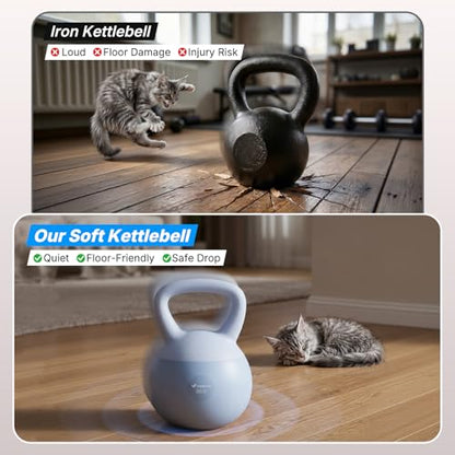 MERACH Soft Kettlebells, Strength Training Kettlebell with Wide Non-Slip Handle, Sea and Iron Sand Filled Kettle Bell with Soft-Sided Cushioned Base for Home Workouts, Ideal for Men, Women(15lb Pink/25lb Blue) - color: Baby blue 25 lbs