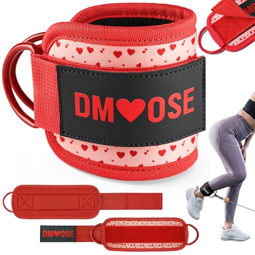 DMoose Fitness Ankle Strap for Cable Machine - One Size Fit with Premium Padding Cuffs, Ankle Bands for Working Out, Booty Workouts, Leg Extension, Hip Abductors, Kickbacks & Lower Body Exercises - color: Hearts - Single
