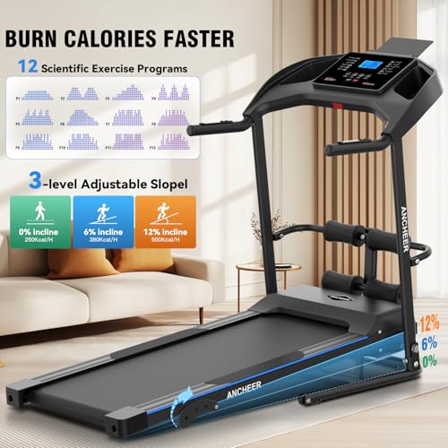 Foldable Treadmill with Sit Up Bench, 2025 Upgrade 3.5HP Portable Treadmills for Home with Incline 350 lbs Capacity, Smart LCD Display Body Fat& Heart Rate, Multifunction Exercise Equipment