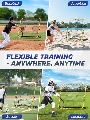 Baseball Rebounder Net, 4x4.5FT Baseball Softball Volleyball Bounce Back Net with 3 Adjustable Angles, Pitchback Trainer Enhances Fielding, Catching, Throwing, Pitching, Solo Practice