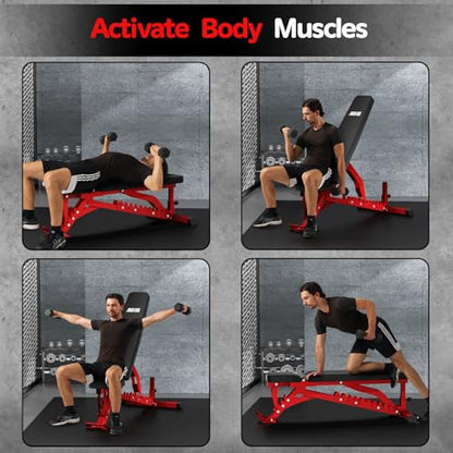JEEKEE Adjustable Weight Bench, 40" Extended Backrest for Tall Lifters up to 6'5", 1300LBS Weight Capacity and 44 Adjustable Positions Bench for Garage and Home Gym Workouts