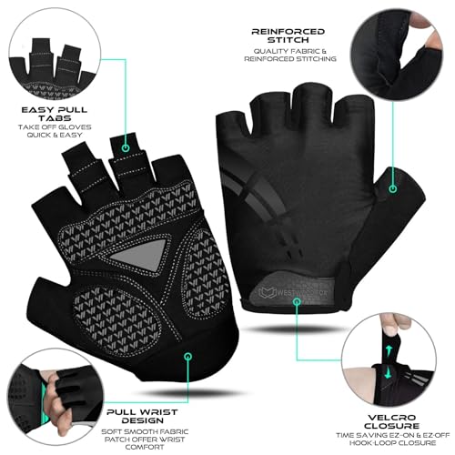 WESTWOOD FOX Cycling Gloves for Men Women,Half Finger Unisex Gel Padded Anti-Slip Mountain Bike Gloves, Breathable Shock Absorption Grip Palm Bicycle Summer Riding MTB Bike Gloves