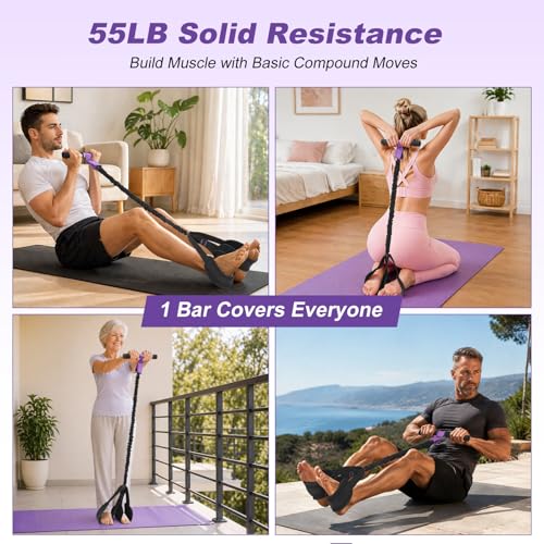 Foot Pedal Resistance Band with Handle,55LB Exercise Bands with Foot Pedal,Upgrade Full Body Workout for Men & Women, Core Abs Legs Glutes Arms, Pilates Strength Training Home Gym Equipment