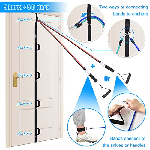 Door Anchor Strap for Resistance Bands Exercises, Multi Point Anchor Gym Attachment for Home Fitness, Portable Door Band Resistance Workout Equipment, Easy to Install, Punch-Free, Nail-Free