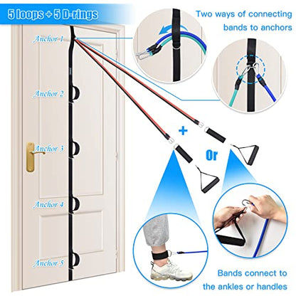 Door Anchor Strap for Resistance Bands Exercises, Multi Point Anchor Gym Attachment for Home Fitness, Portable Door Band Resistance Workout Equipment, Easy to Install, Punch-Free, Nail-Free