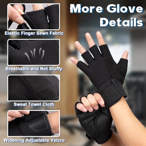 Amrules Workout Gloves for Men and Women Breathable and Comfortable Exercise Gloves with Wrist Support for Weightlifting, Cycling, Rowing and Gym Training, Black