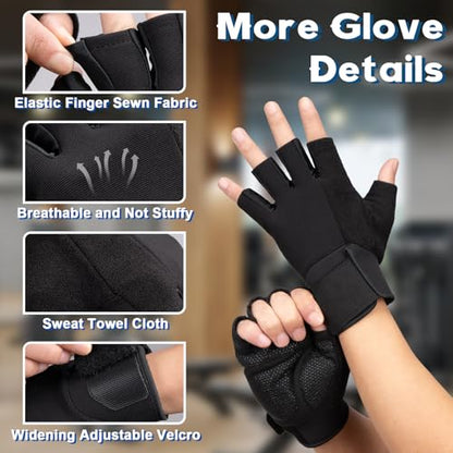 Amrules Workout Gloves for Men and Women Breathable and Comfortable Exercise Gloves with Wrist Support for Weightlifting, Cycling, Rowing and Gym Training, Black