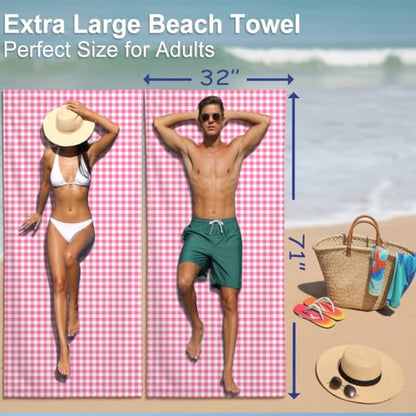 Microfiber Beach Towel Sand Free Quick Dry Oversized Pink White Gingham Retro Style Lightweight Absorbent Soft Travel Pool Swim Camping Bath Blanket Mat 71 x 32 Inches 1 Pcs - color: Buffalo