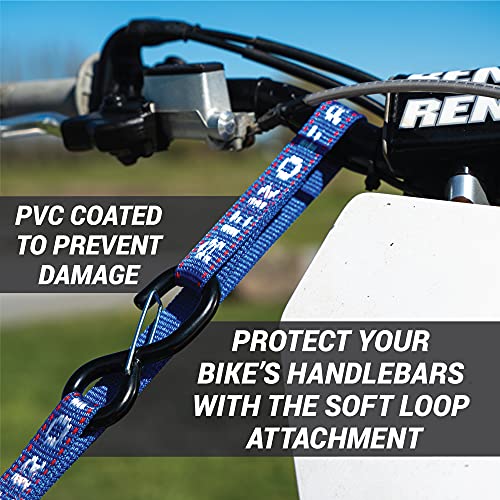 Heavy Duty Motorcycle Tie Down Straps - 1" x 8' Cam Buckle Straps with Soft Loops & Safety Hooks - Secures Motorbikes, Dirtbikes, ATV, UTV - 2 Pack - color: Blue