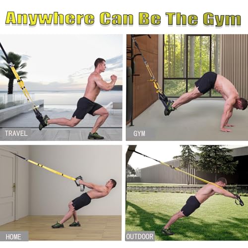 Bodyweight Resistance Training Straps, Complete Home Gym Fitness Trainer kit for Full-Body Workout, Included Door Anchor, Extension Strap, Fitness Guide