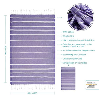 Cacala 100% Turkish Cotton Kitchen Tea Towels, Highly Absorbent Luxury Soft Quick Drying Dish Towel with Hanging Loop for Gym, Yoga, Bath, Sports, Cleaning and Kitchen (23 x 36), Dark Purple