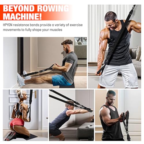 HPYGN Rowing Resistance Bands, Best Replacement for Rowing Machine, Home Gym Workout Equipment for Back, Arms, Shoulders, Core, Glutes and Legs, Rowing Workout, Cardio, Low-Impact, Portable Home Gym