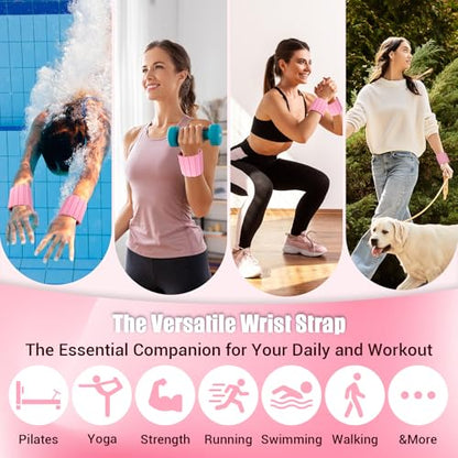 Pilates Wrist Weights for Women, Wearable Strong Magnetic Arm & Leg Weights Set of 2(1 lb Each), Adjustable Wrist Weights for Walking, Yoga, Strength Training, Swimming, Running & Jogging - color: Pink