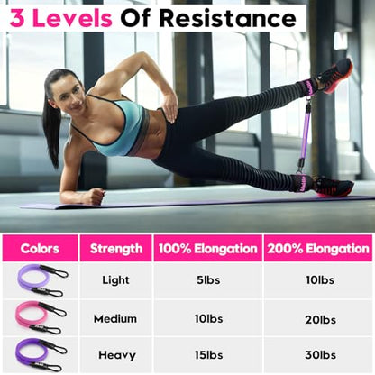WALITO Ankle Resistance Bands with Cuffs, Exercise Bands for Legs and Butt, Booty Workout Equipment for Kickbacks and Hip Fitness Training