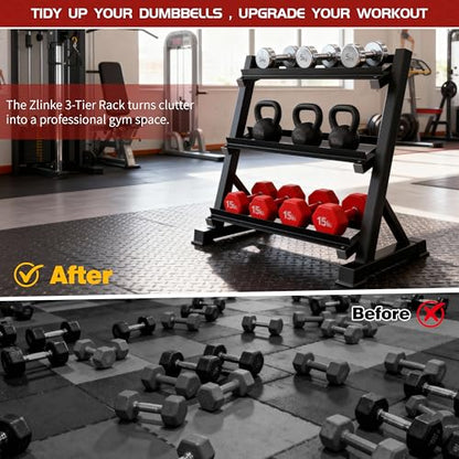 Zlinke 3-Tier Dumbbell Rack Multilevel Weight Storage Organizer for Home Gym, Weight Rack for Dumbbells, Kettlebells,1100LBS Capacity (Rack Only)