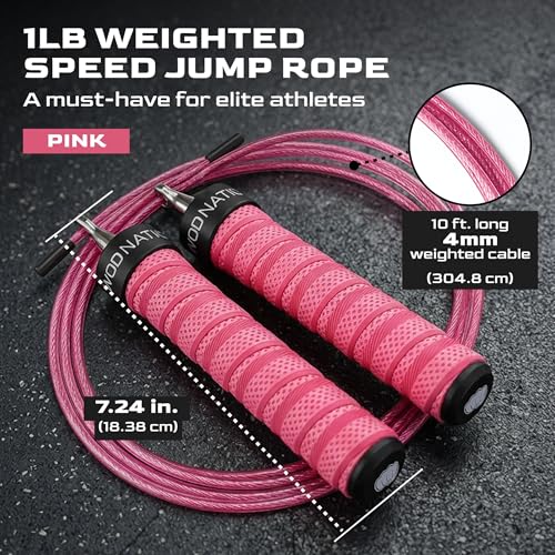 Weighted Jump Rope for Men & Women, 1LB Adjustable Heavy Speed Rope with Removable Handle Weights, Dual Cables for Cross Training, Boxing, Cardio & Home Workouts Durable Adult Fitness Jump Rope - Pink