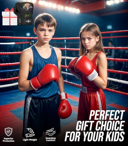 Exxact Sports Knockout Youth Boxing Gloves for Kids (3-10 Years) with Padded Protection and Wrist Support, Durable Engineered Leather Kids Boxing Gloves for Boys and Girls