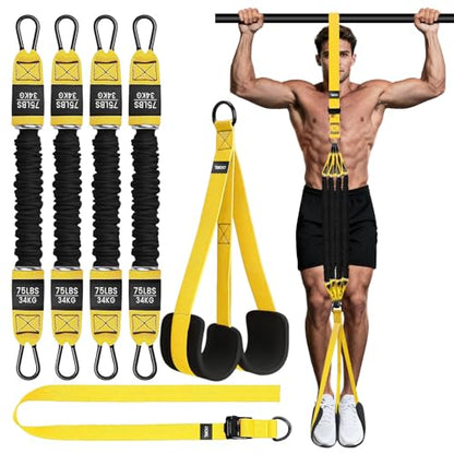Pull Up Assistance Bands - Adjustable Heavy Duty Resistance Band for Pull Up Bar with 4 Assist Bands, Dual Footrests, Resistance Bands for Ｗorking Out, Strength Training, Home Gym