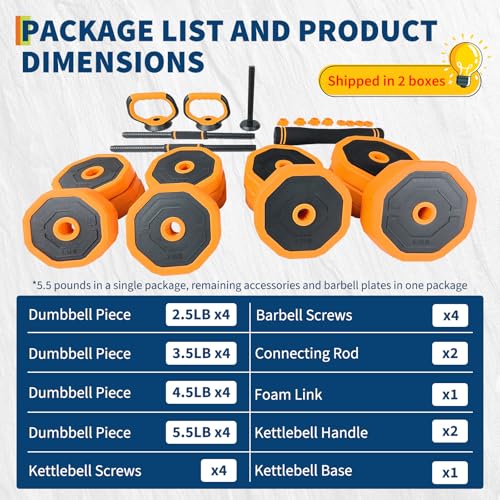 GarveeLife 4-in-1 Adjustable Dumbbell Set, Weight Set Used as Dumbbell, Barbell, Kettlebells & Push up Stand, Home Gym Fitness Exercise Equipment for Men Women - size: 66 LBS
