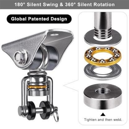 SELEWARE Anti-Squeaking Swing Hanger Stainless Steel Swing Hook Bearing Inside Free Swivel Ceiling Mount Bracket for Hammock Chair Toddler Swing Yoga Swing Punching Bag - color: Silver ( 1 Pack 360° Bearing Swing Hanger )