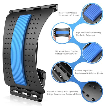 Back Stretcher for Lower Back Pain Relief, 4 Level Adjustable Lumbar Back Cracker Board, Back Cracking Device, Back Massager for Scoliosis, Spine Decompression and Lumbar Decompression(Black)