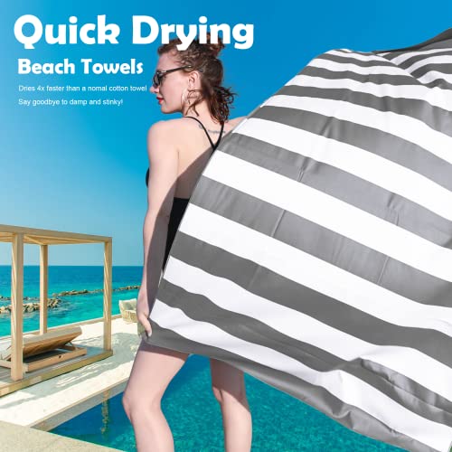 Your Choice Microfiber Beach Towel Sand-Free Quick Dry (67"x35"/60"x30") - color: A-gray Stripes, size: Large(60x30")