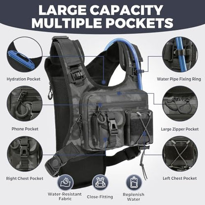 USA Patent Running Hydration Vest Backpack, Lightweight Chest Pack with 2.0L Water Bladder Bag Daypack for Hiking Running Cycling Race Marathon for Women Men - color: Camo