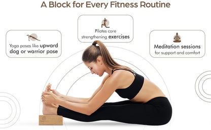 ORW Cork Yoga Block – FSC Natural Cork, 9”x6”x3”, 1.5 lb Dense Stability Block, Non-Slip Grip, REACH Tested