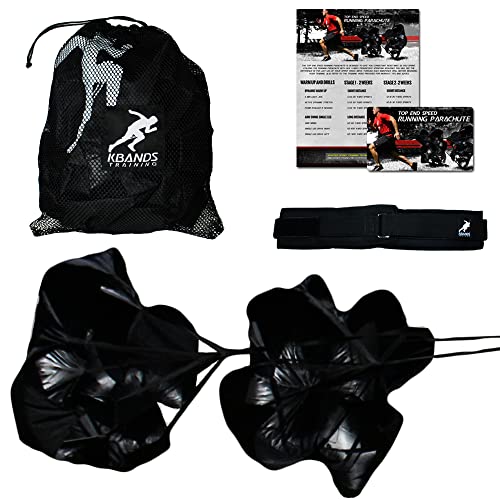 Dual 54 Inch Wind Resistance Speed Parachutes | 2 Durable Running Chutes to Increase Sprint Speed with Adjustable Belt