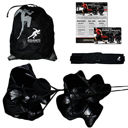 Dual 54 Inch Wind Resistance Speed Parachutes | 2 Durable Running Chutes to Increase Sprint Speed with Adjustable Belt