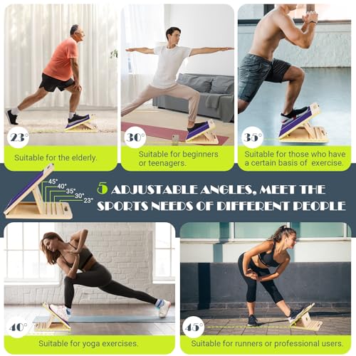 Slant Board for Calf Stretching, Adjustable Portable Wooden Incline Board for Calf Stretcher with Training Poster, 300 Lbs Weight Capacity Calf Stretch Wedge for Leg, Knees, Heel, Ankle & Stretching