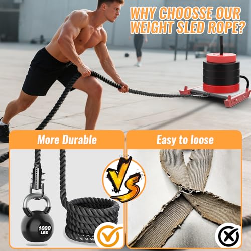 Weight Workout Sled Pulling Rope - 1.5 Inch Dia.15FT 20FT 30FT 40FT Length Heavy Duty Workout Rope for Weight Sled, Tire Drag, Football Training, Fitness Resistance Exercise Equipment for Men & Women