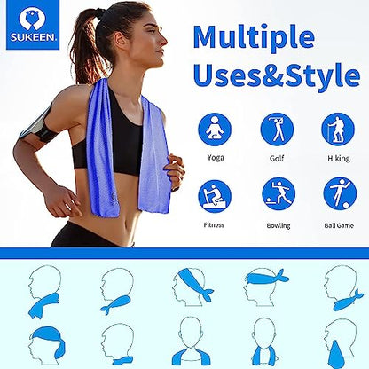 Sukeen Cooling Towels for Neck and Face, Cooling Towel 12 Pack, Microfiber Sports Cooling Towels, Soft Breathable Sweat Towel for Workout,Yoga, Golf, Gym, Camping, Sport, Running(40" x 12")