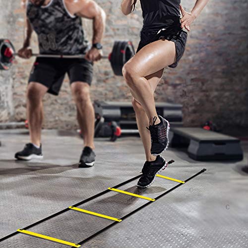 GHB Pro Agility Ladder Agility Training Ladder Speed 12 Rung 20ft with Carrying Bag - color: Yellow