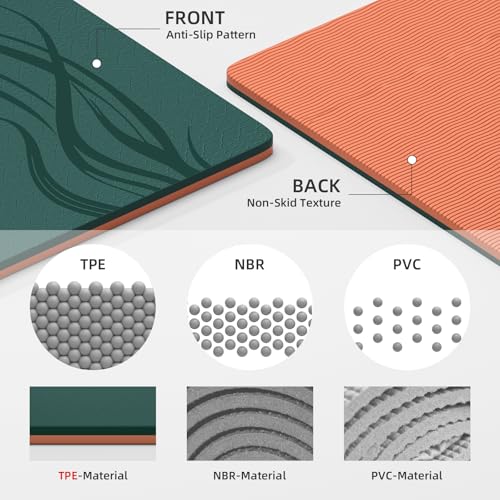Extra Wide Yoga Mat 76"x40"x10mm TPE Double-Width Exercise Mat for Couples, Tall Yogis & Home Workouts, Non-Slip, Free of PVC & Latex - color: Green + Orange