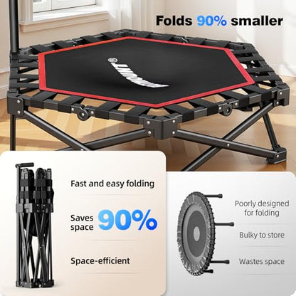 EAST MOUNT 42" Foldable Mini Trampoline for Adults, Quiet Fitness Rebounder with Adjustable Handle, No-Assembly Indoor Exercise Trampoline, 450LBS Capacity