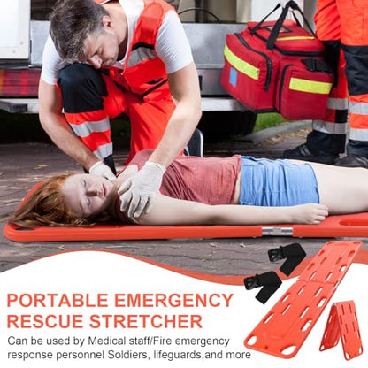 Two-Fold Spine Board Stretcher with Adjustable Seat Belt Medical Stretcher Weight Capacity 350lbs/159KG Rescue Board for Patient Transport Rescues 19.68x73.62in