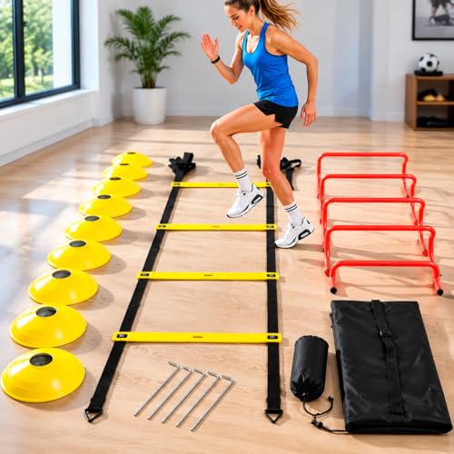 Agility Ladder Speed Training Kit, Soccer Training Equipment Set, PP Rung Agility Ladder Synthetic Disc Cones with Storage Bag, Training Set Type a Training S
