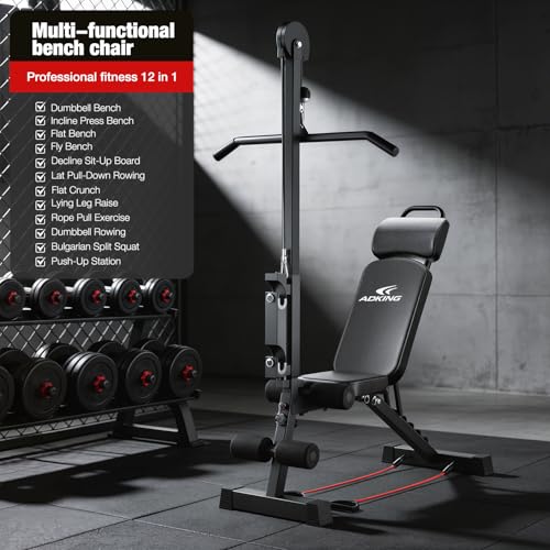 12-in-1 Home Gym LAT Pull Down & High Pulley System - Full Body Training Machine for Back, Chest, Arms & Tricep Workouts (Included Free Training Poster)