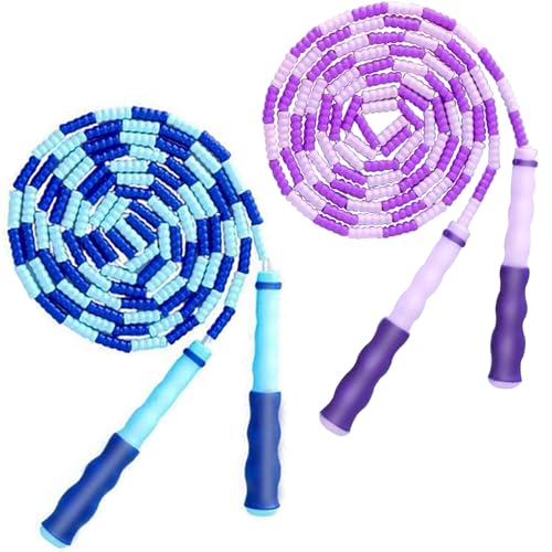Jump Rope for Kids Girls and Boys, Soft Beaded Jump Ropes, Adjustable Skipping Rope, Tangle-Free Segmented Rope for Kid and Women Men Adults Exercise, Keeping Fit, Training - 9.2Ft - color: Blue and Purple