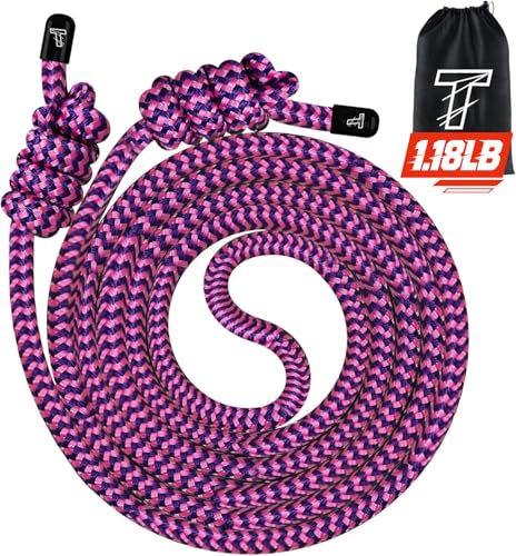Flow Rope Exercise Jump Rope For Fitness, Working Out, Flow with 9 Ft Adjustable Double Woven Workout Rope For Men, Women, Beginners' Training – Indoor & Outdoor Cardio - color: Pink+Purple