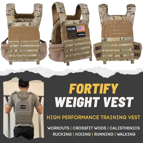 POLYFIT (Fortify) Weighted Vest for Strength and Endurance Training, Rucking, Fitness Workouts, Running, WODs - color: Camo